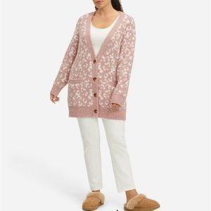 New UGG Joselyn Cardigan Leopard Print Blush Pink Long Sleeve Button Closure XS